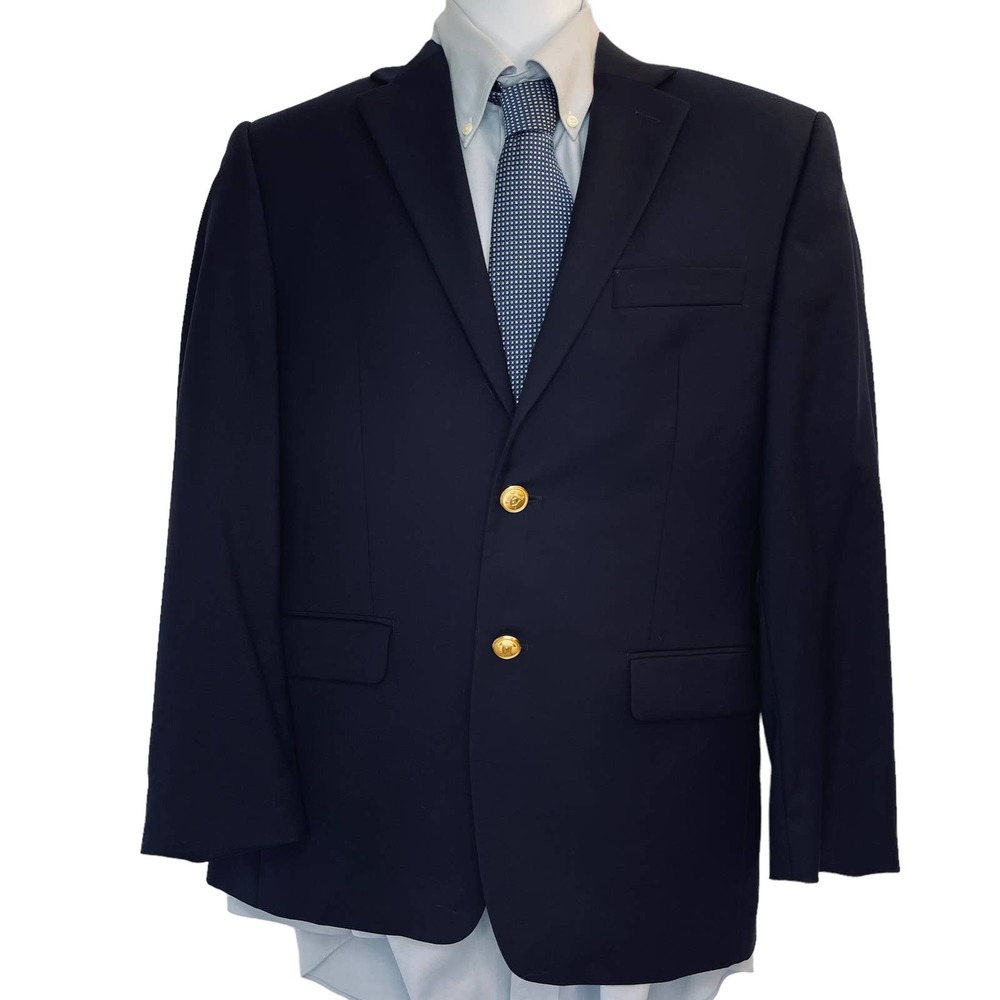 Lauren Ralph Lauren Blazer 38 Short 2-Button Sport Coat Navy Blue 100% Wool Coat
